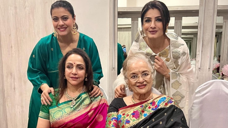 Raveena Tandon shares a priceless pic as she and Kajol meet ‘legends’ Hema Malini and Asha Parekh