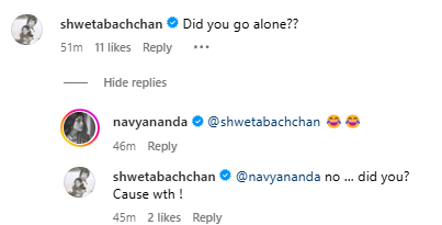 Shweta Bachchan comments on Navya Nanda trip