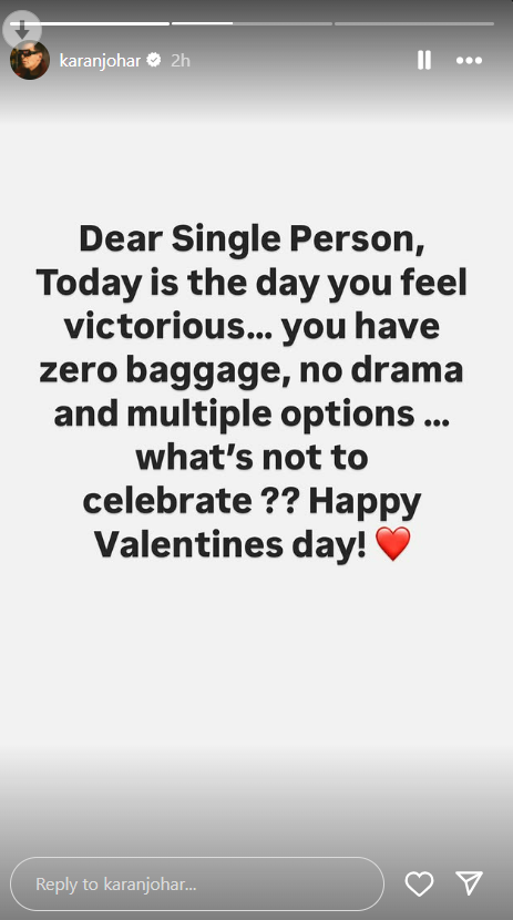 Karan Johar's note to singles on Valentines Day